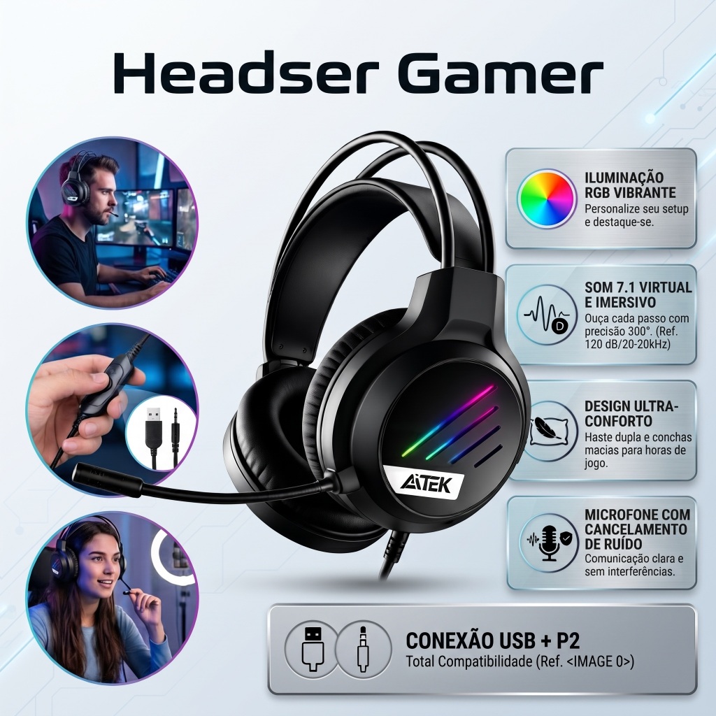 Headset F5216 RGB Ajustável